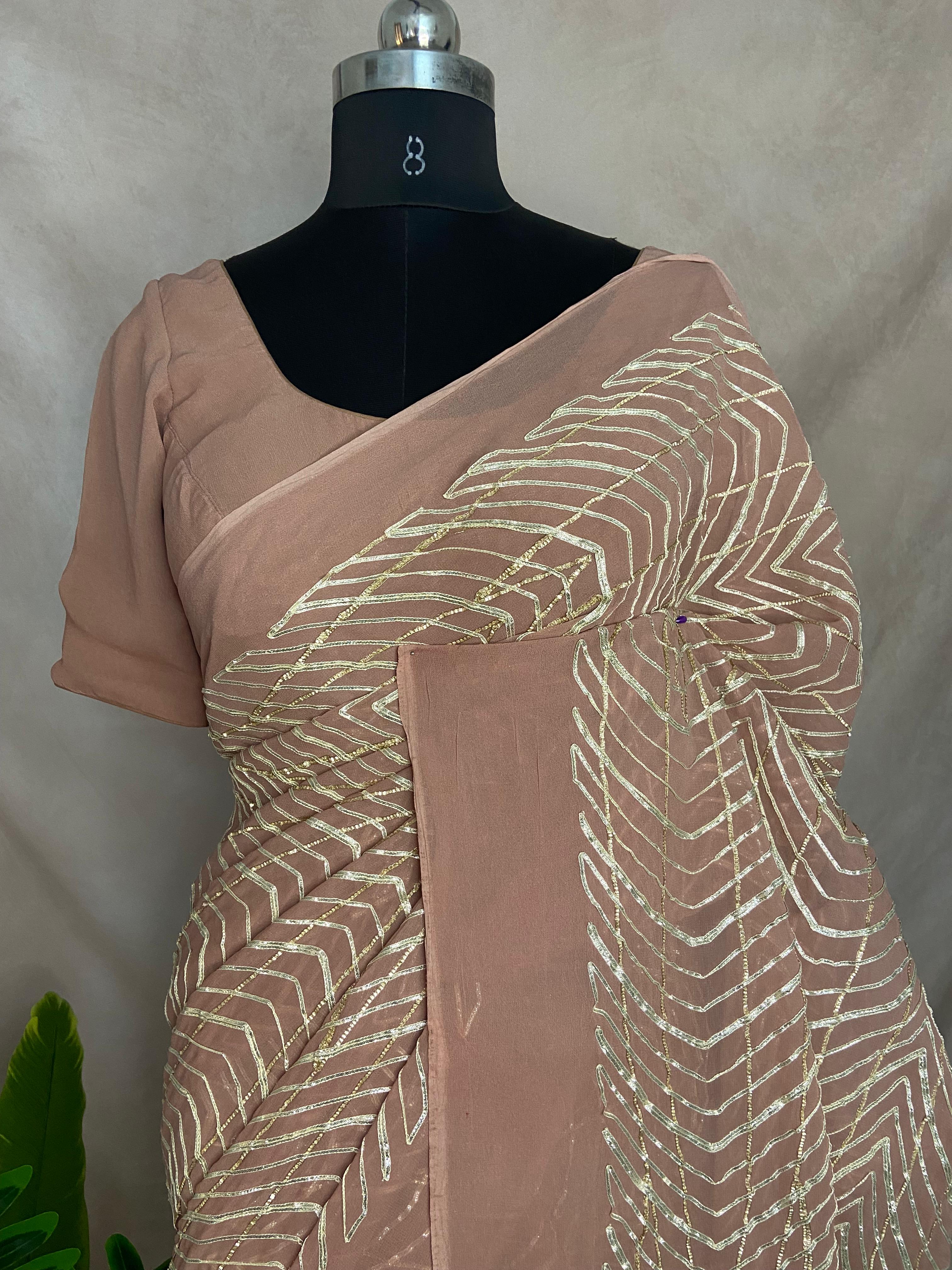 Georgette Designer saree with Gotta patti work and stitched blouse