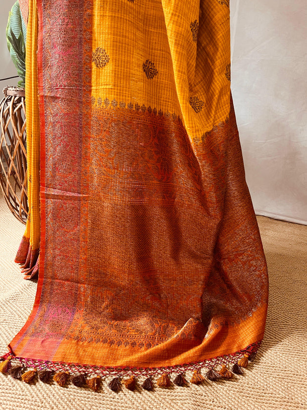 Pure Dupion silk saree with stitched blouse