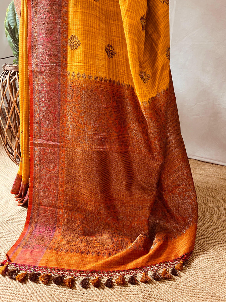 Pure Dupion silk saree with stitched blouse