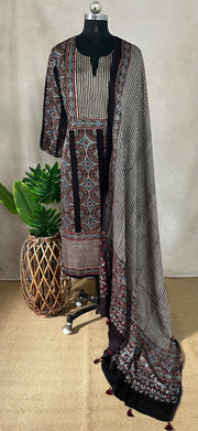 Modal silk kurti with Ajrakh hand block print