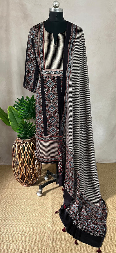 Modal silk kurti with Ajrakh hand block print
