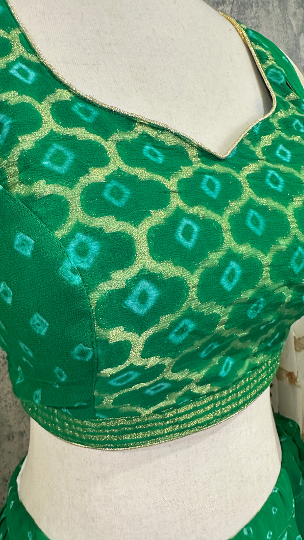 Green bandhini Crepe lehanga