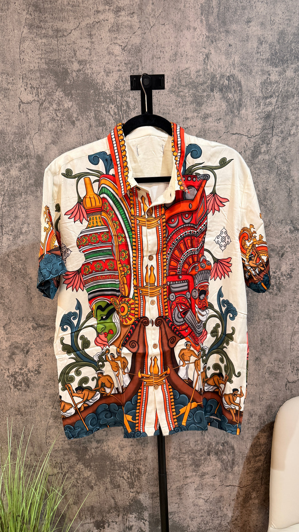 Onam printed modal silk off white shirt - Size S