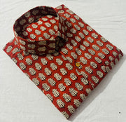 Jaipur cotton Brick red half sleeve cotton shirt with print