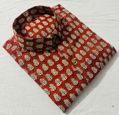 Jaipur cotton Brick red half sleeve cotton shirt with print