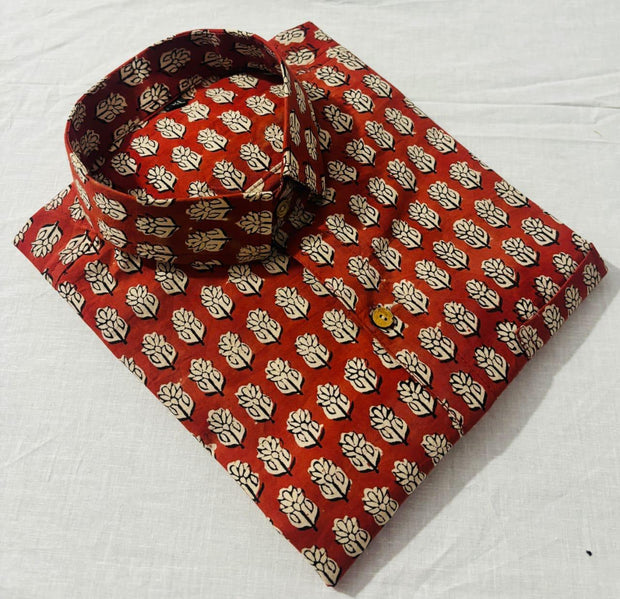 Jaipur cotton Brick red half sleeve cotton shirt with print