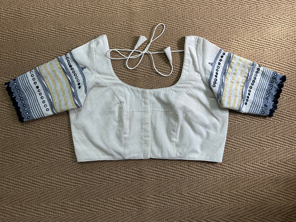 Off white Kala cotton black blouse with mirror work