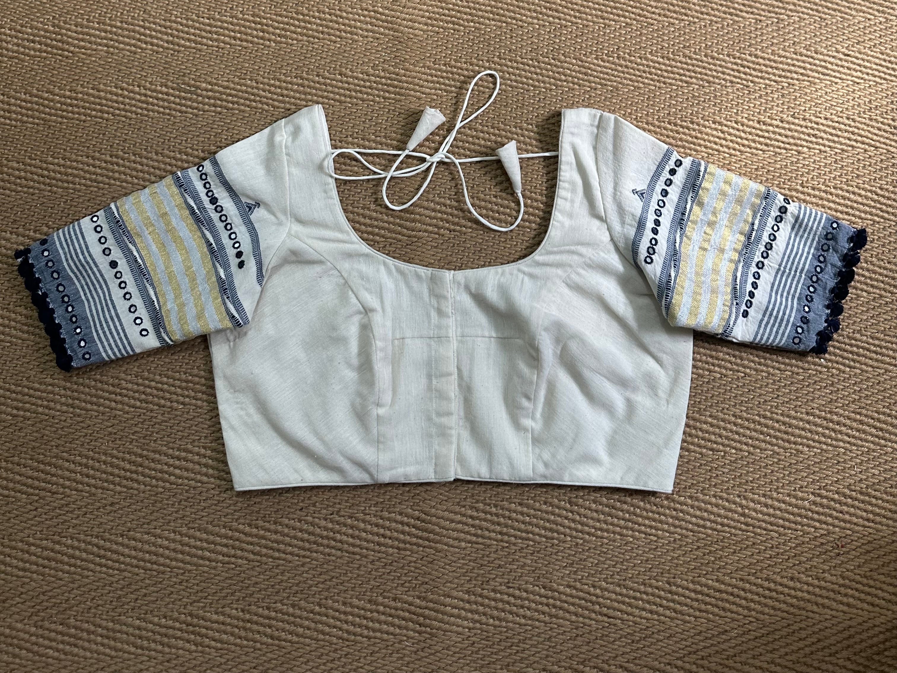 Off white Kala cotton black blouse with mirror work