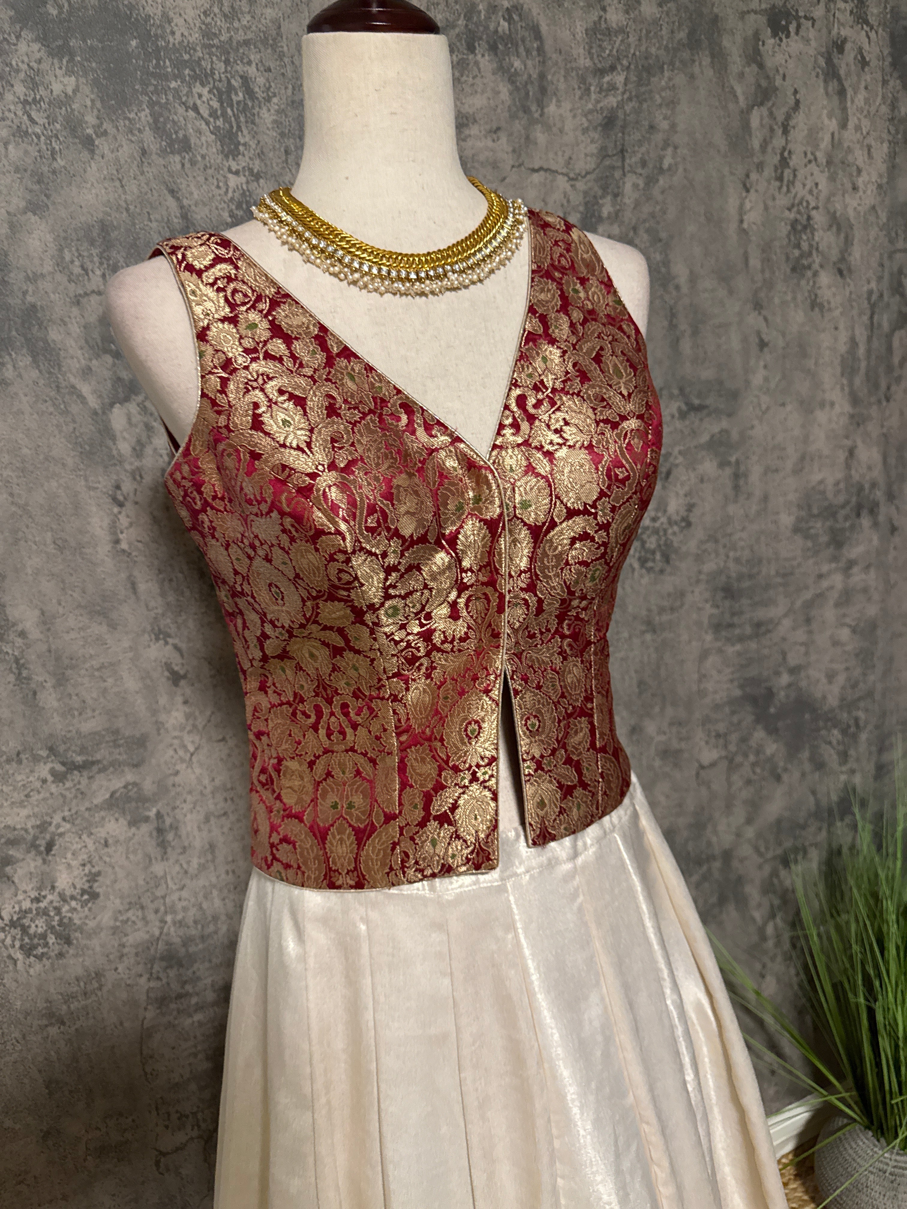 Shimmer crepe skirt with banarsi brocade top