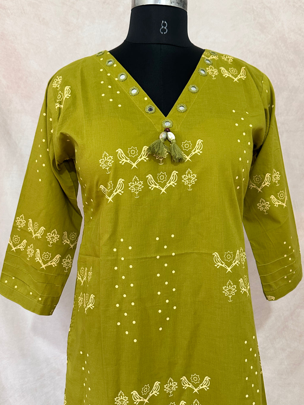 Green kurti with mirror work