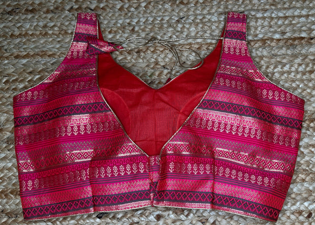 Pink brocade banarsi sleeveless blouse