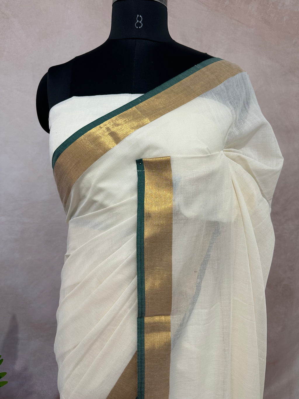 Green and gold border 120 mulcotton saree