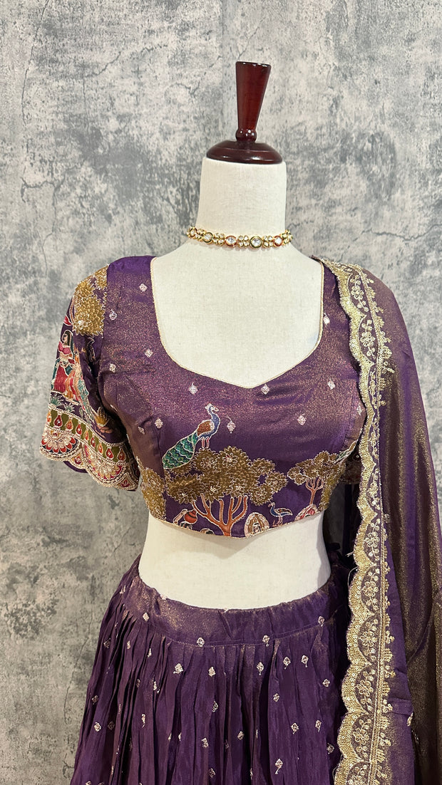 Purple tissue lehanga