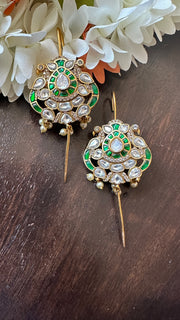 Green and White kundan stone ear pin/cuff