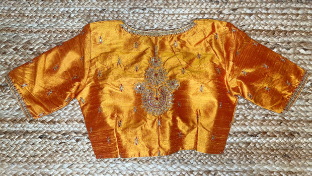Orange silk blouse with aari work