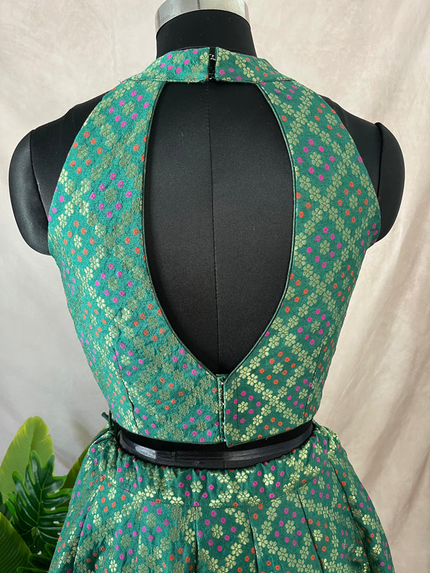 Green Banarsi skirt with crop top