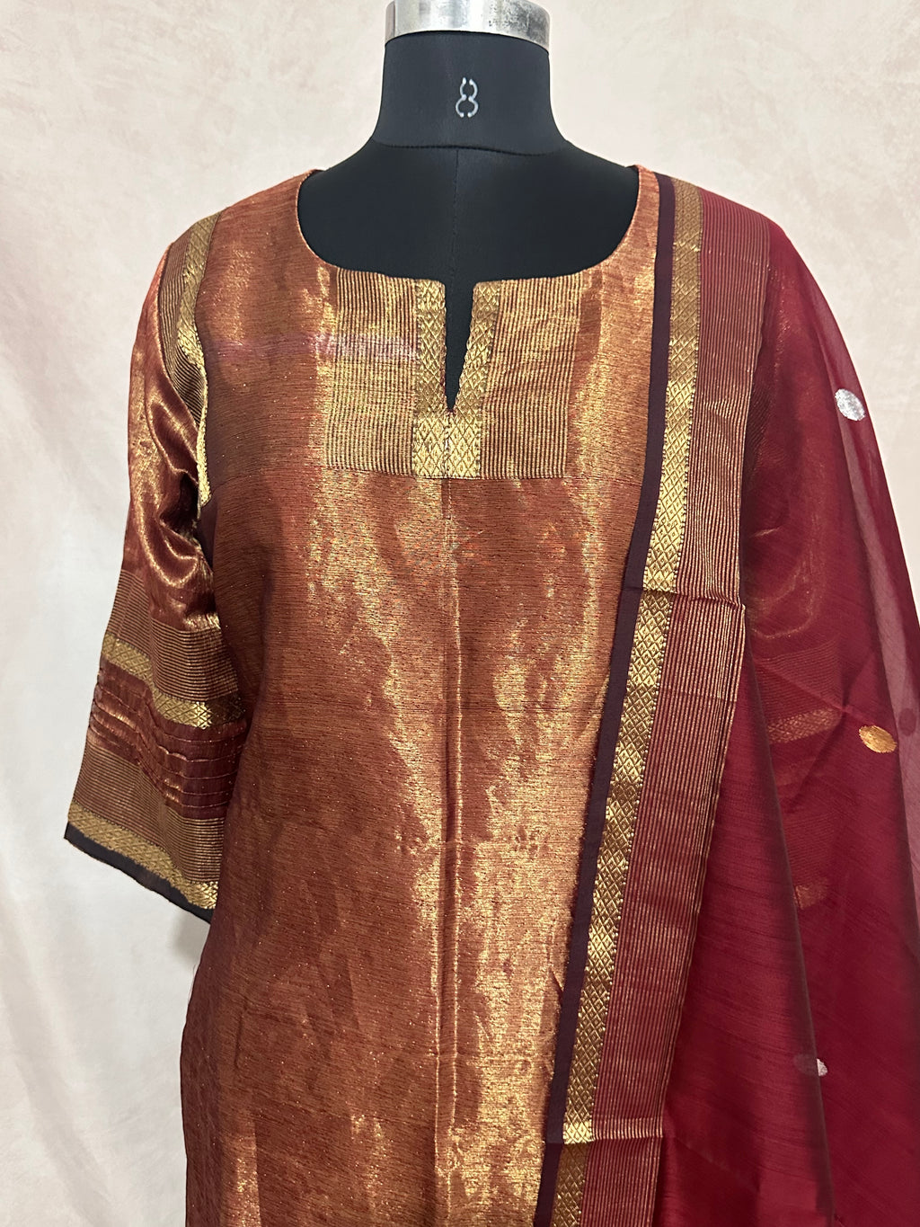Maheshwari tissue cotton kurti with bottom and dupatta