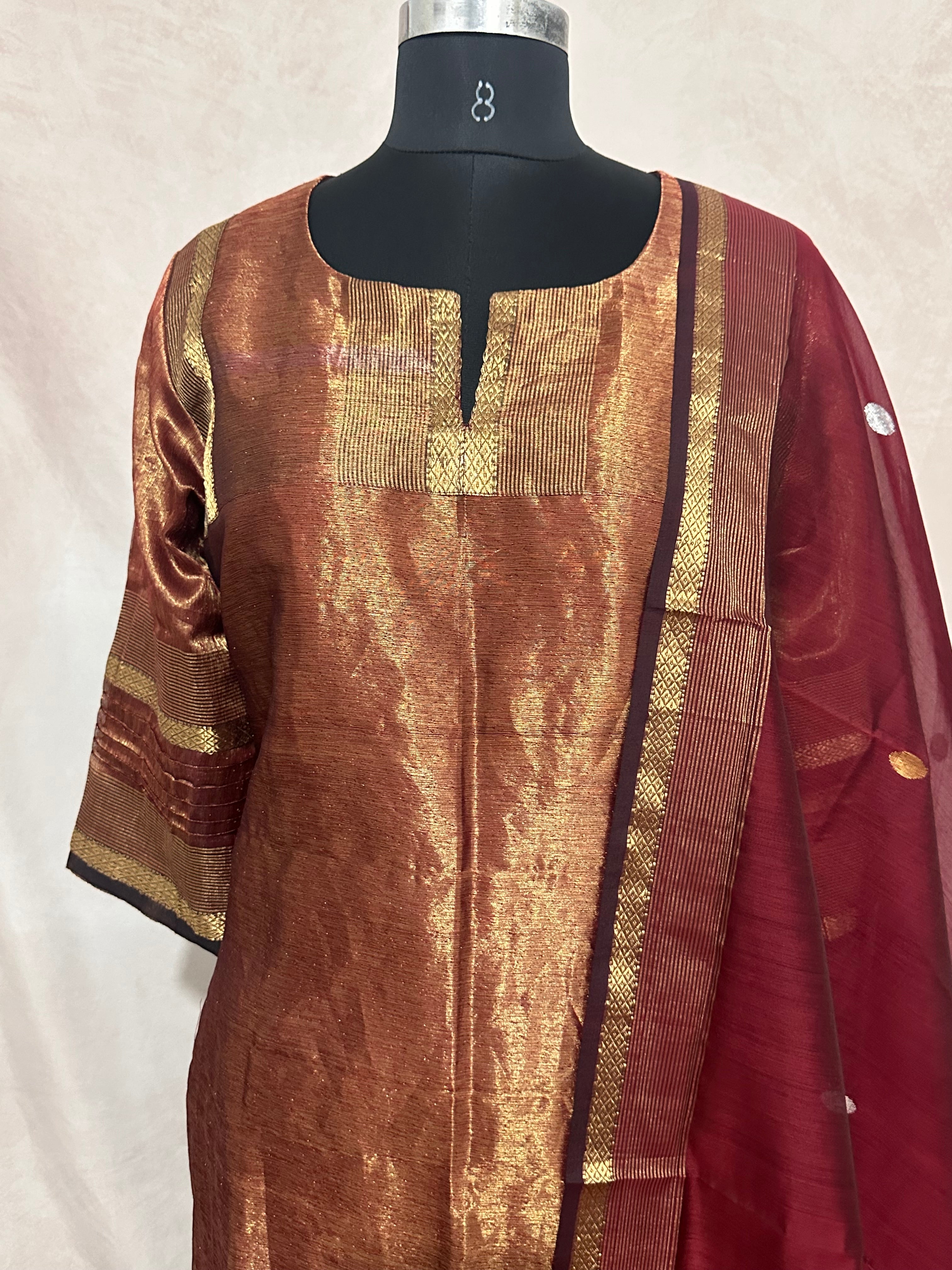 Maheshwari tissue cotton kurti with bottom and dupatta
