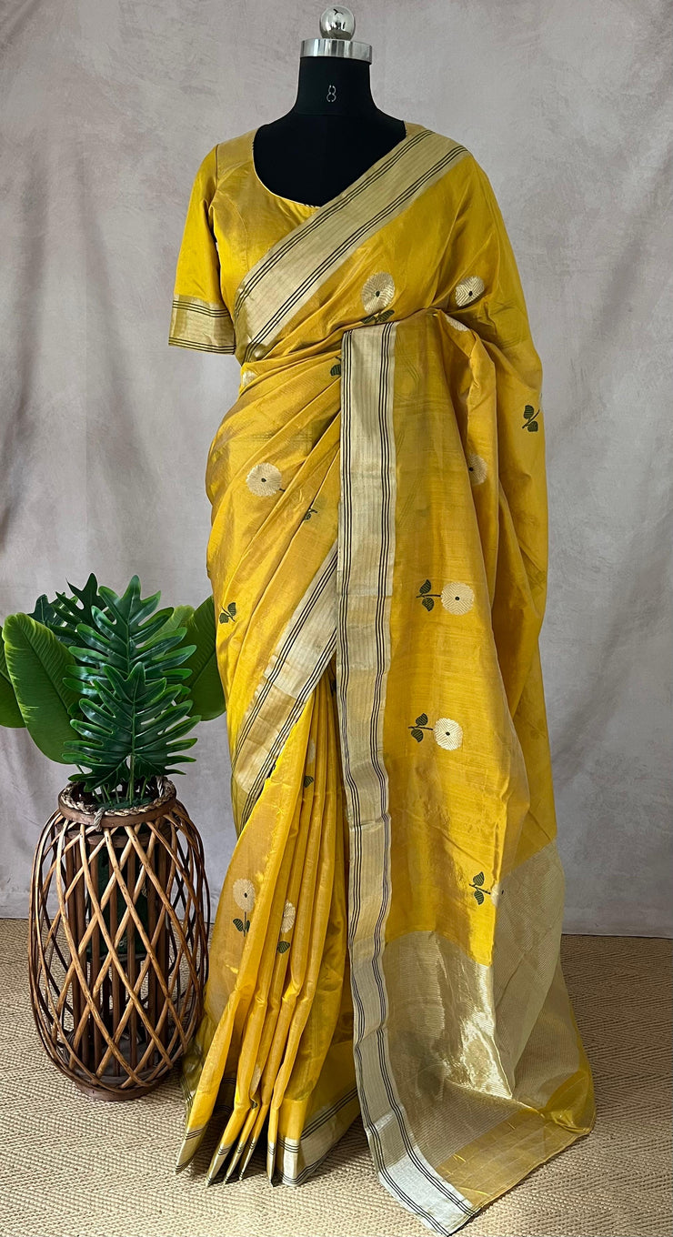 Chandri katan silk saree with stitched blouse