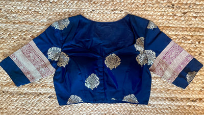 Navy blue banarsi brocade blouse