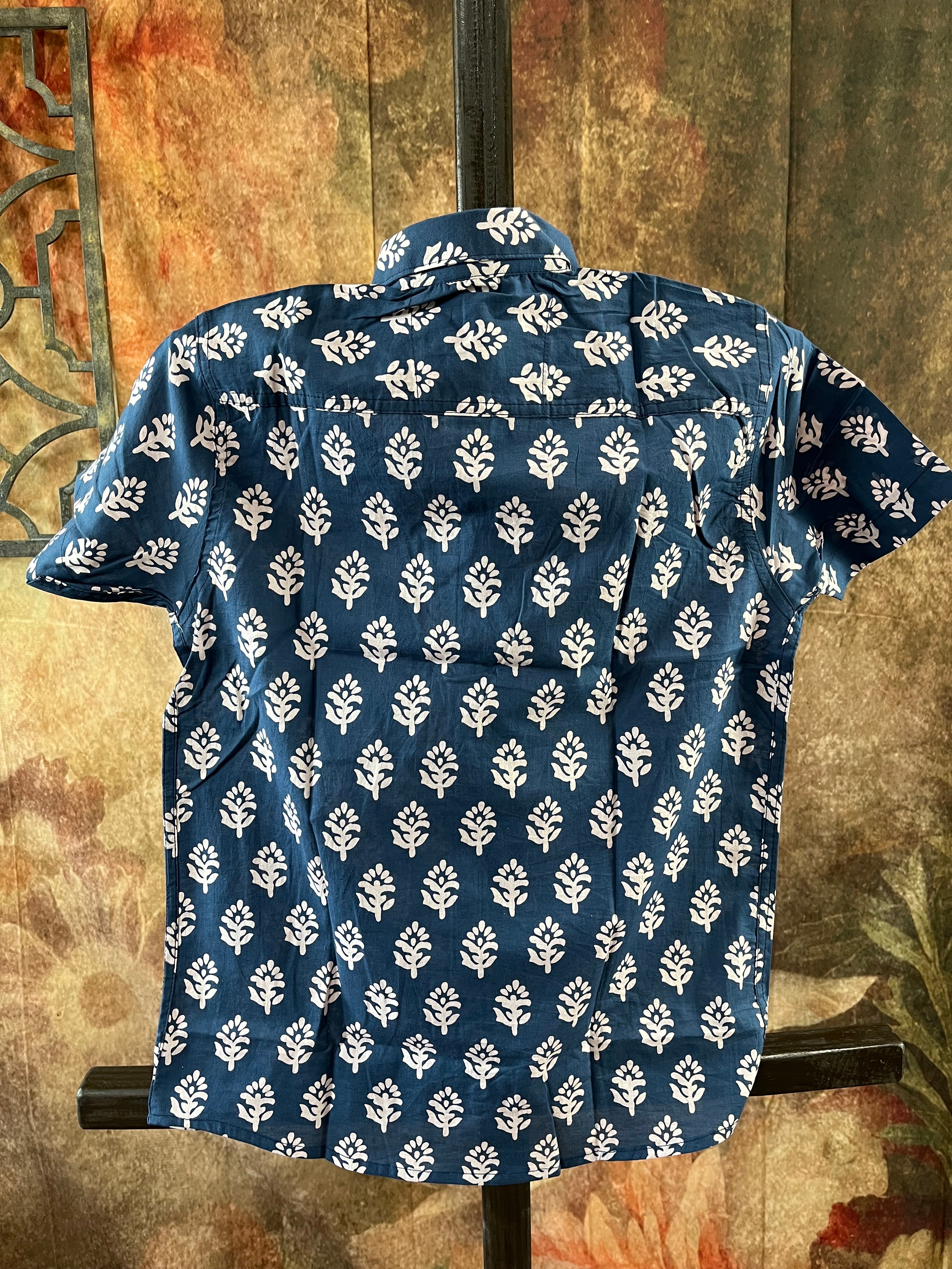 Indigo blue cotton shirt with jaipur print - 6yr