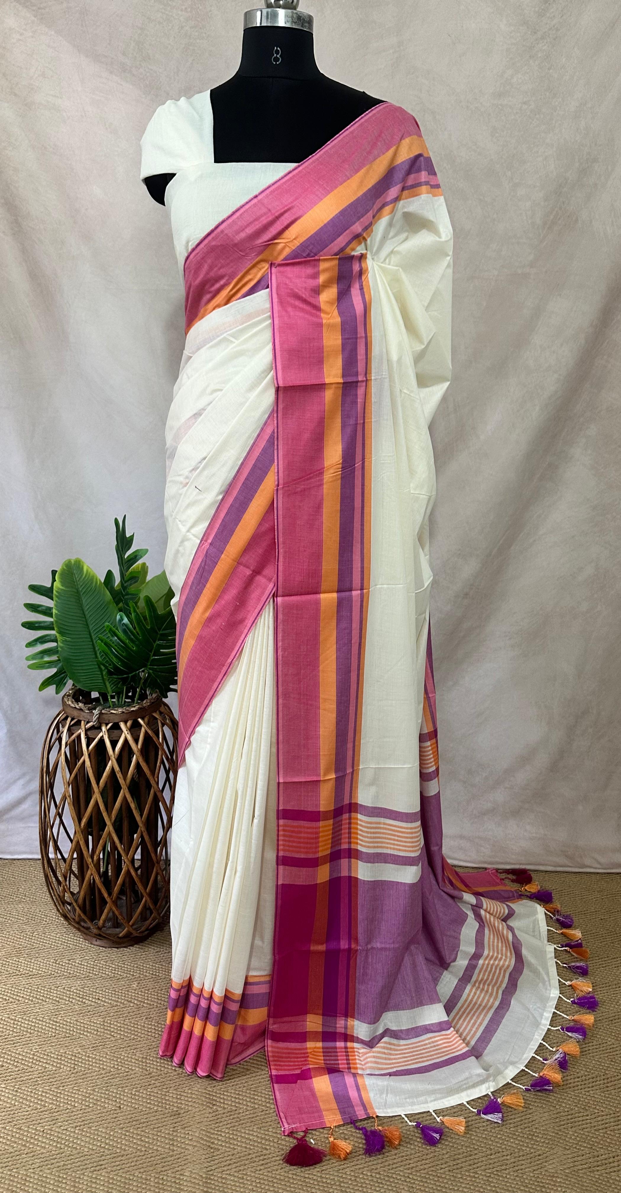 Soft cotton saree with multi color border