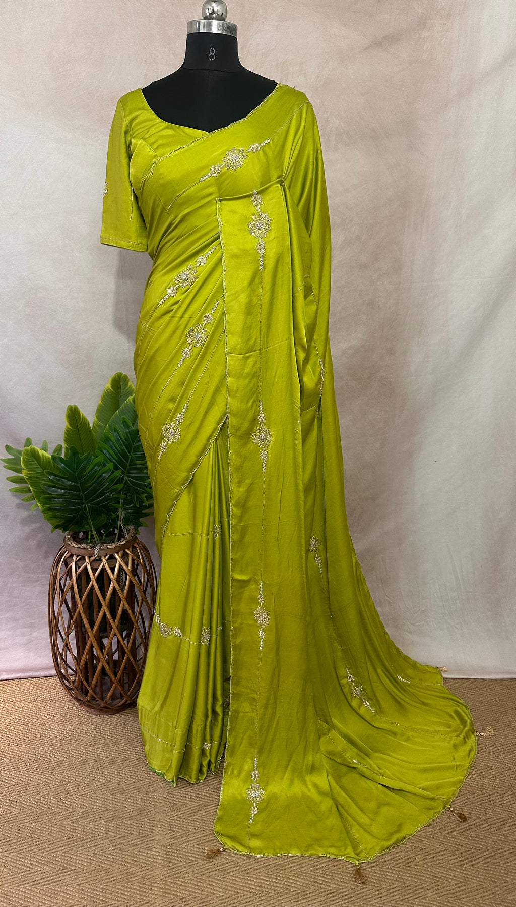 Modal silk saree with hand embroidery and stitched blouse