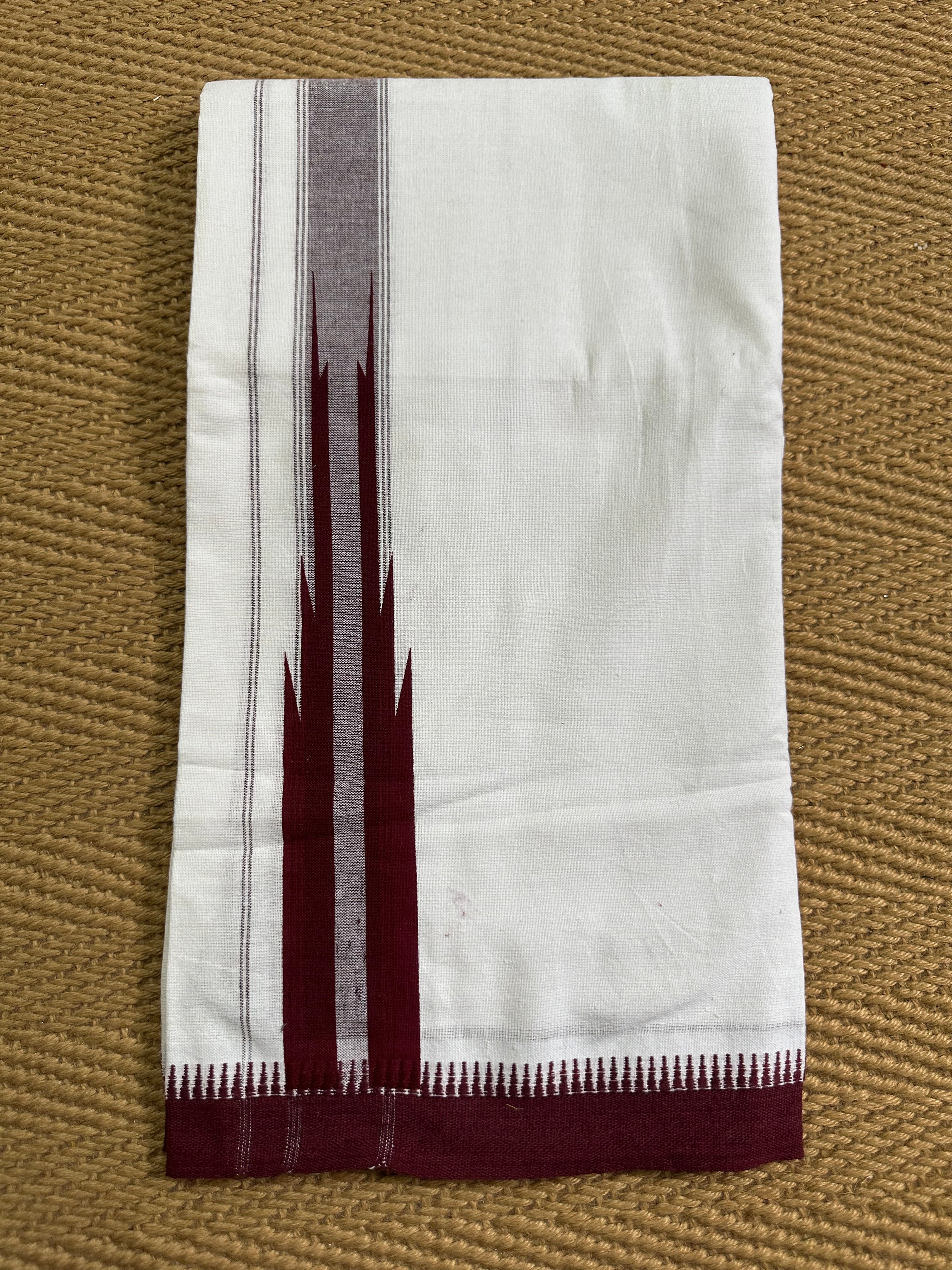 White cotton dhothi with maroon border
