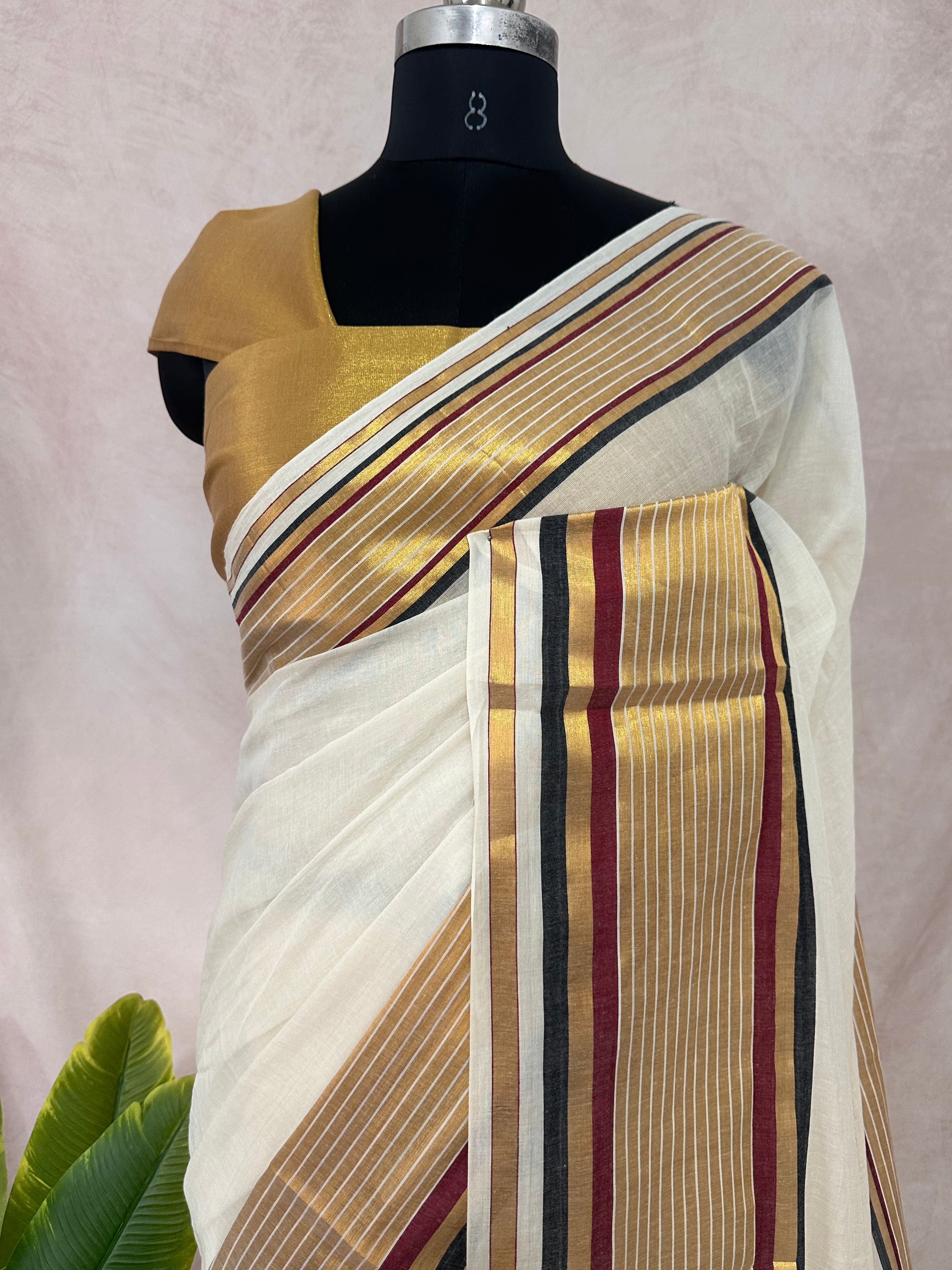 Maroon and black border 120 count mulcotton saree
