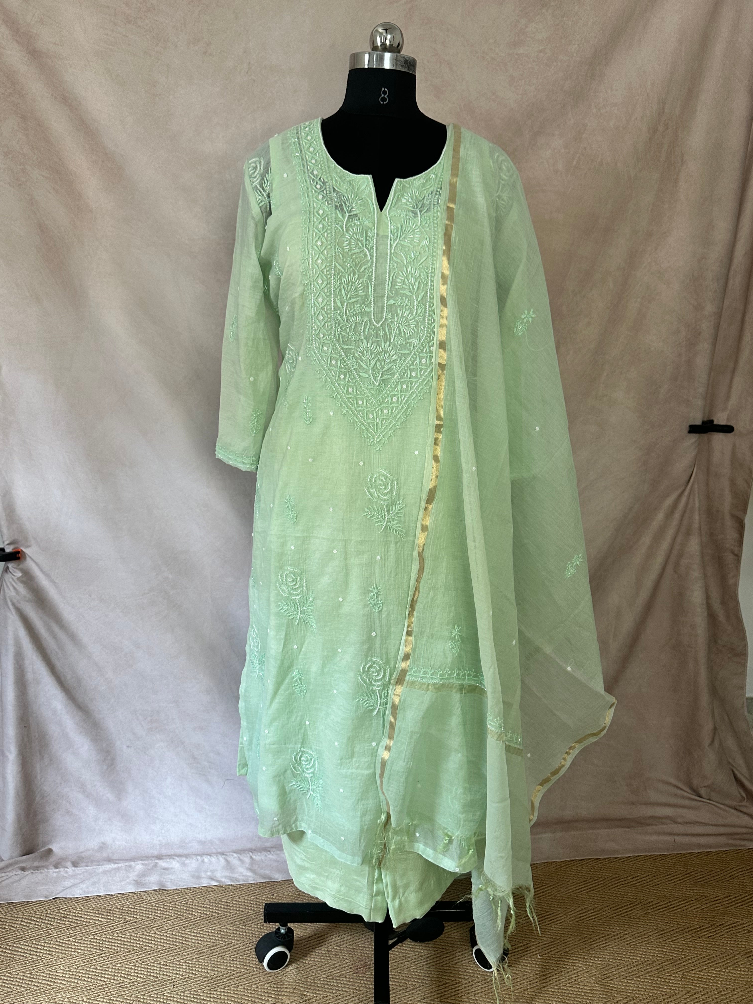 Designer Chikankari kurti with bottom and dupatta