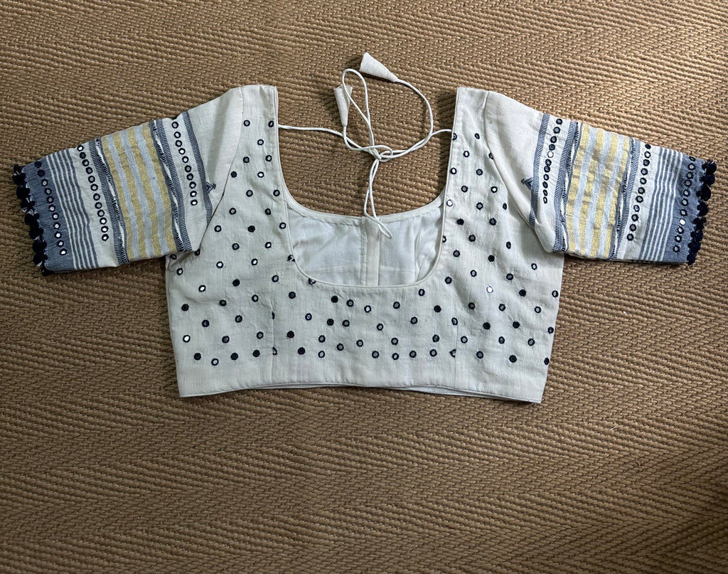 Off white Kala cotton black blouse with mirror work