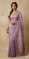 Tissue cotton saree with handwork and stitched blouse