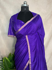 Purple munga tussar silk saree with designer paalu and stitched blouse