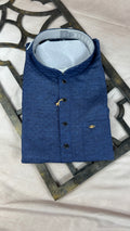 Blue linen short kurta with self design