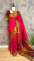 Pure handloom kanchivaram pink saree with multi color and 2gm zari border