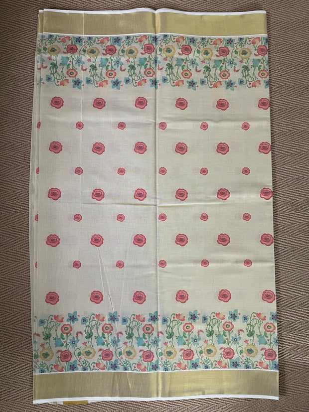 Cotton tissue floral digital printed set saree