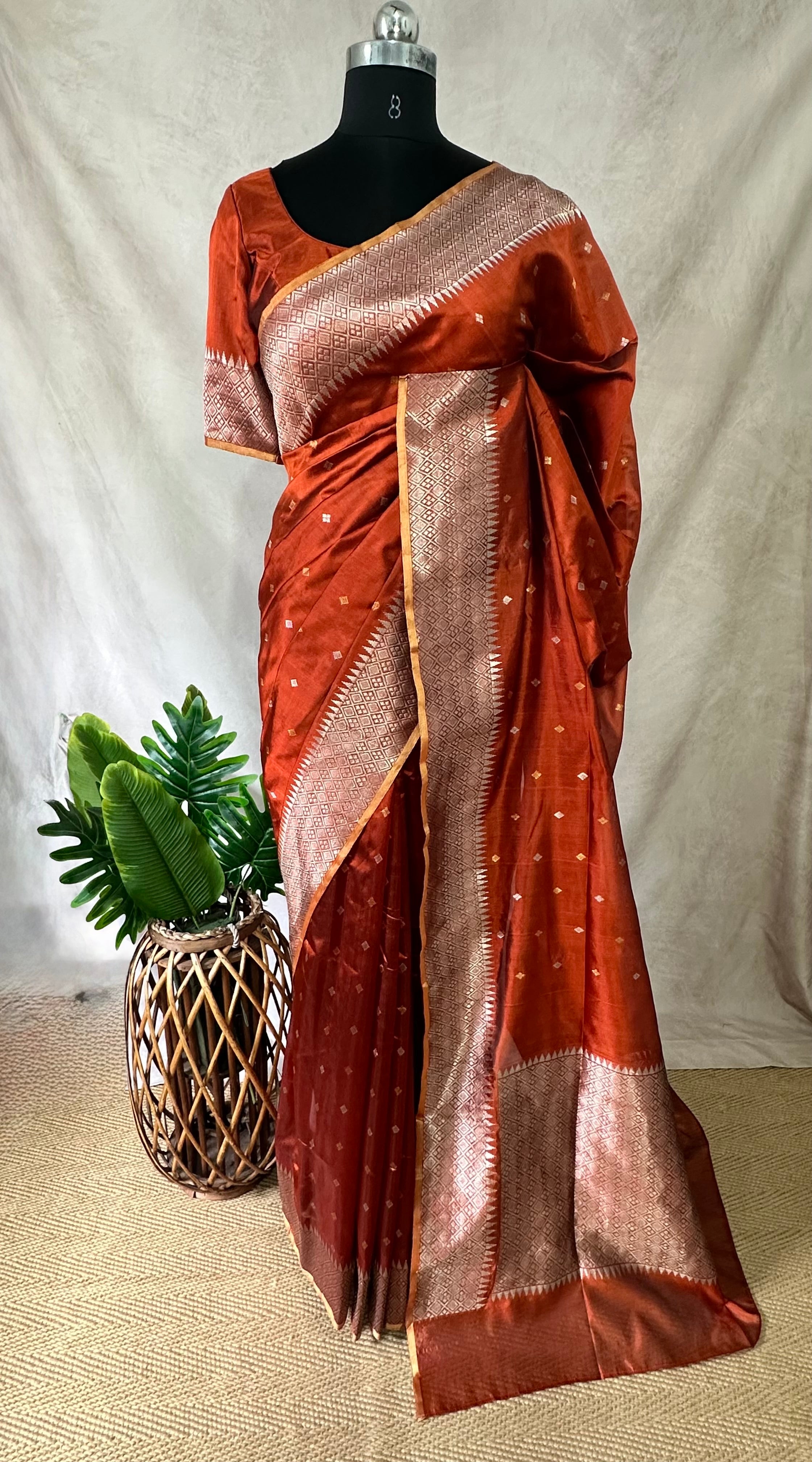 Chanderi katan handloom saree with stitched blouse