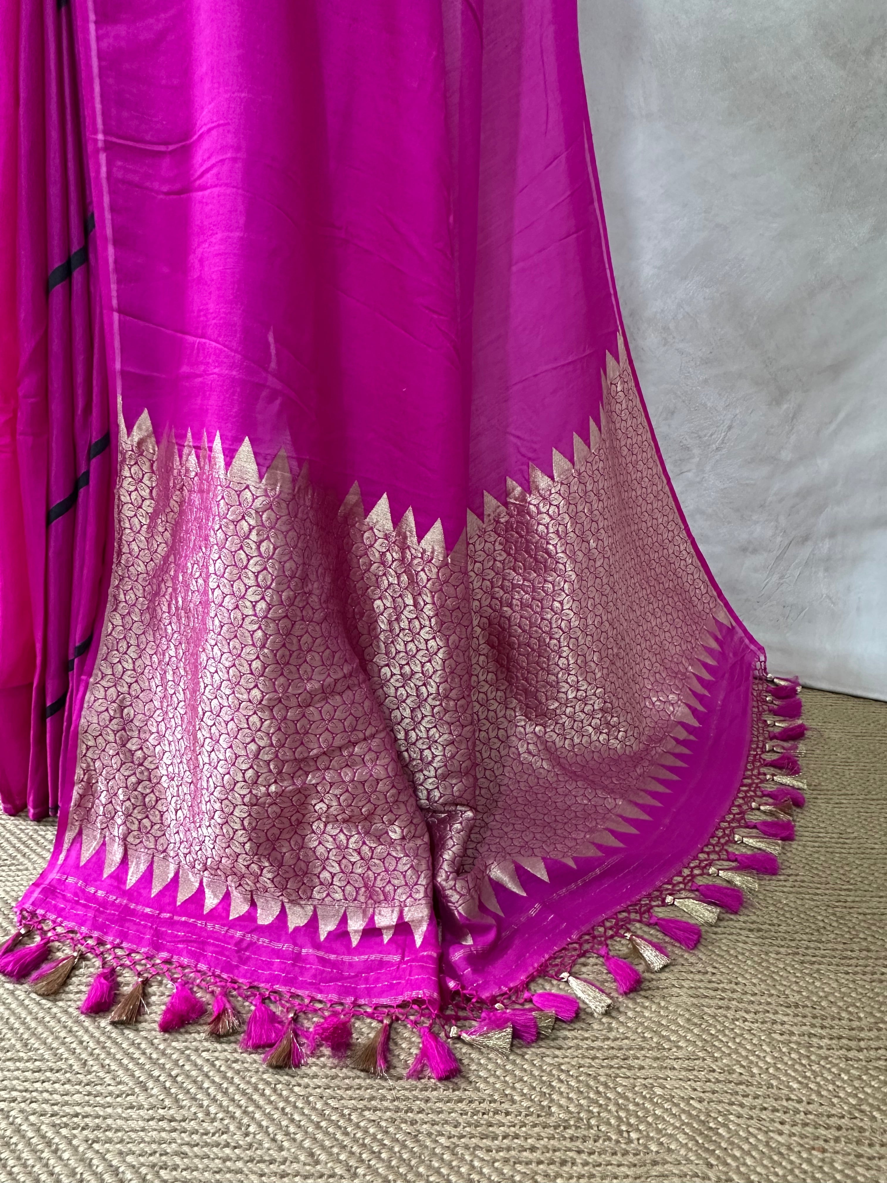 Designer pure Tussar munga silk saree with brocade blouse