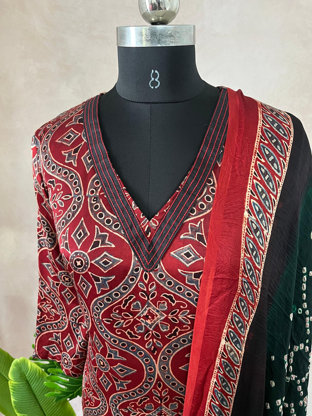 Modal silk kurti with Ajrakh hand block print