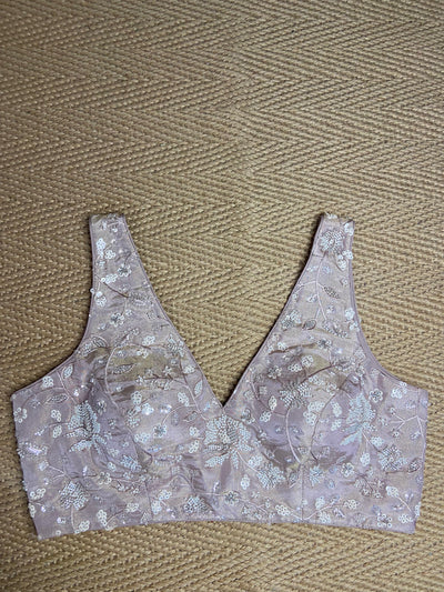 Rose gold tissue silk blouse with bead work