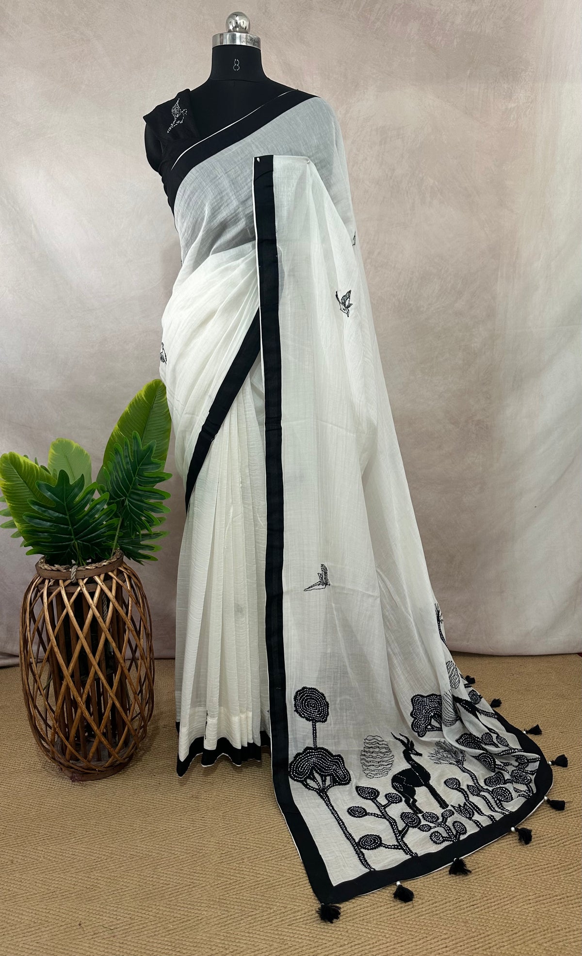 Mul chanderi saree with designer kanta work , with BP