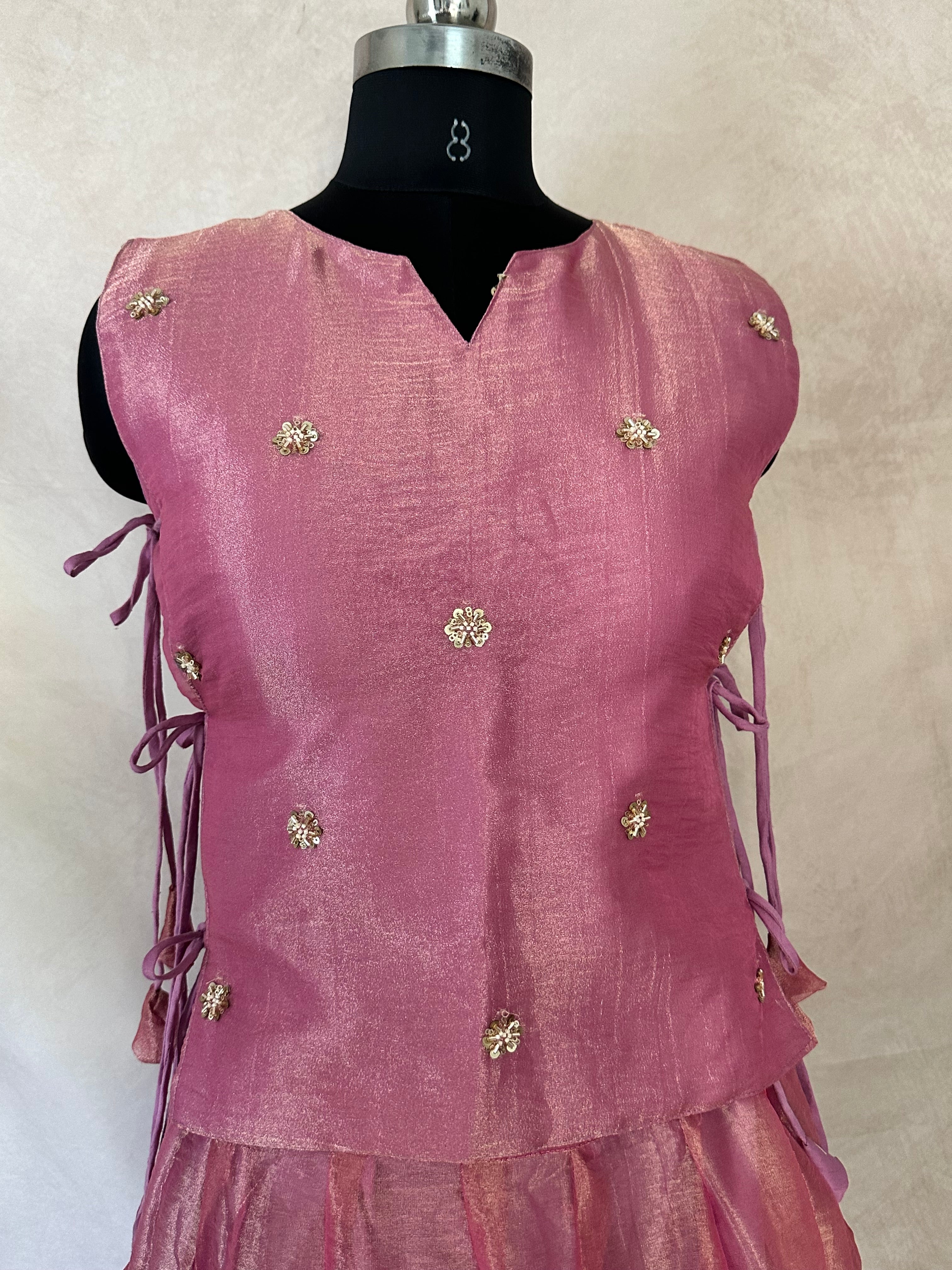 Rose Gold tissue lehanga