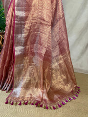 Majenta banarsi tissue silk saree with stitched blouse