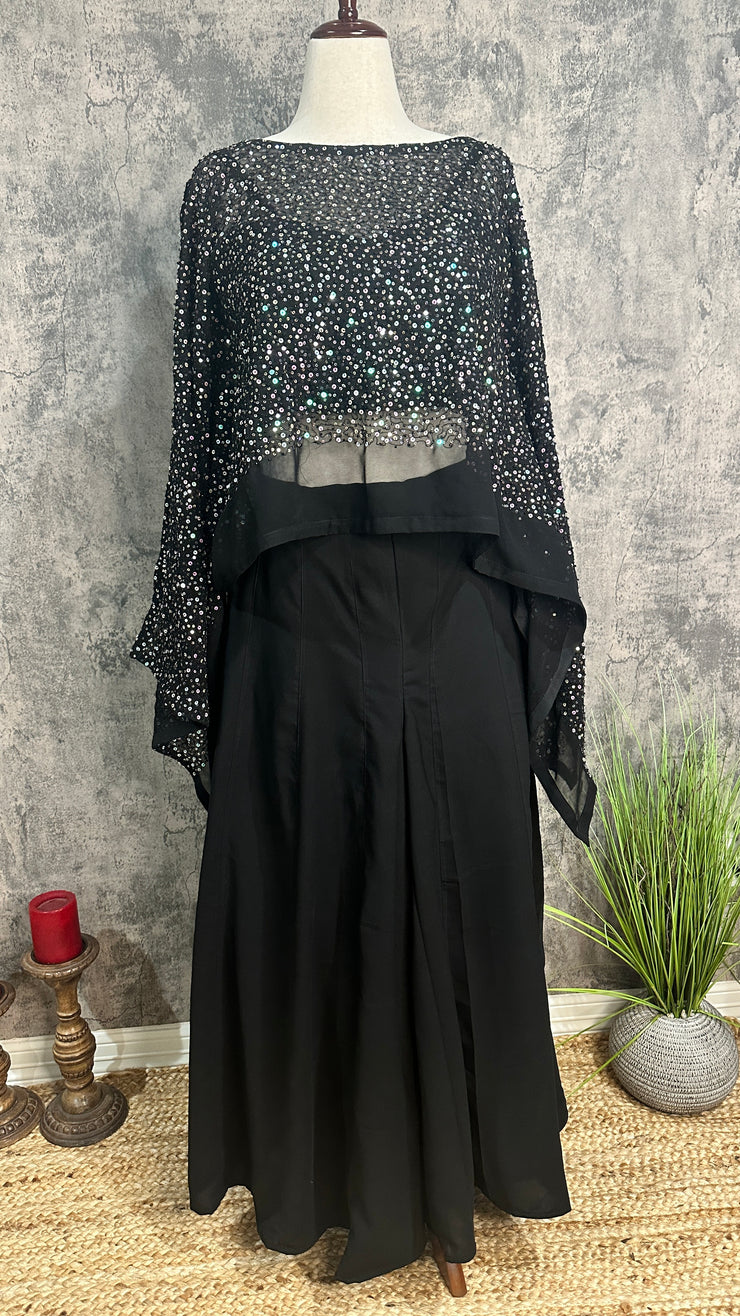 Black beaded kaftan with flared palazzo