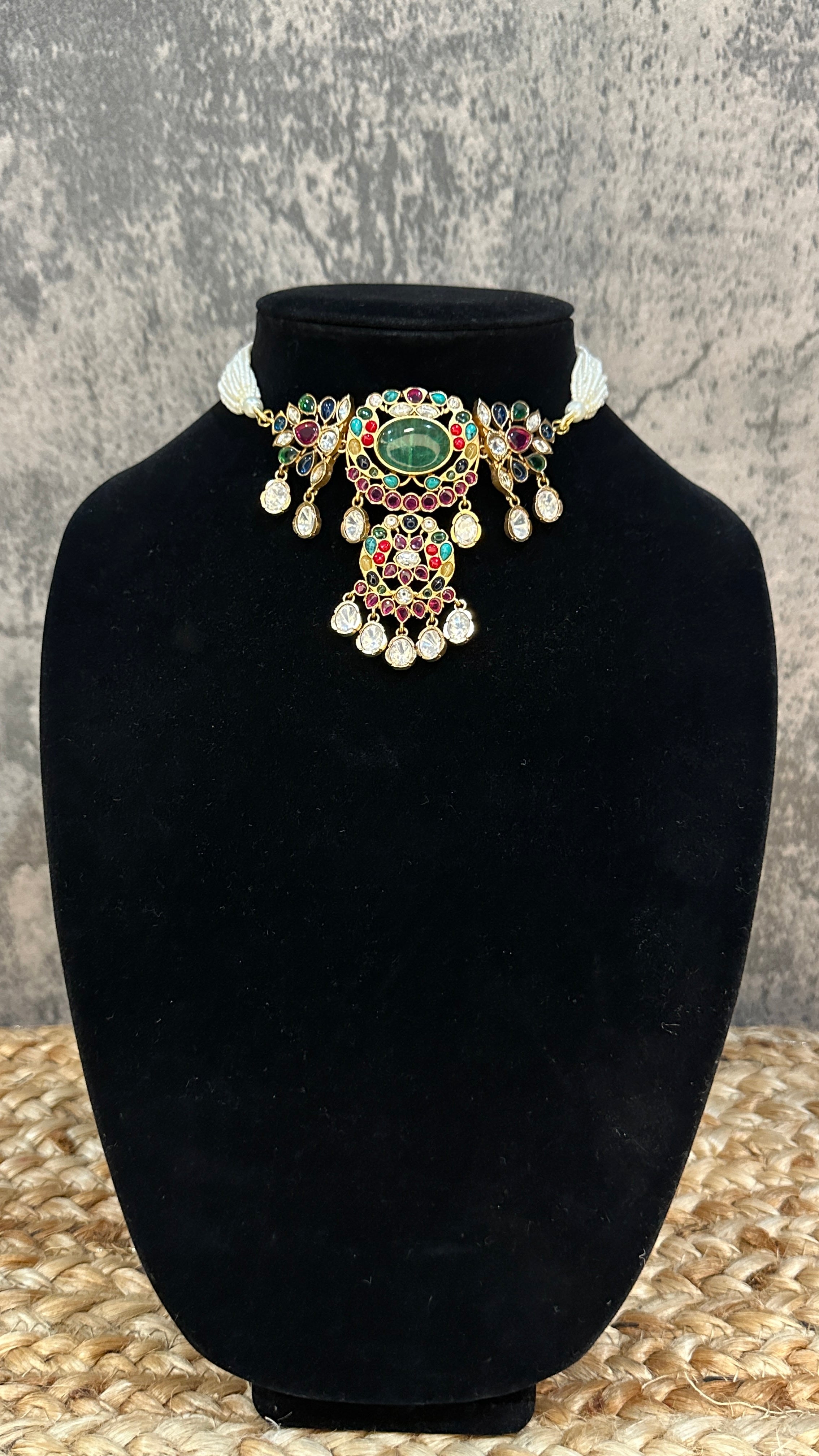 Choker with multi color stones and earring