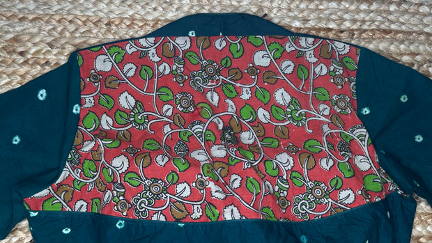 Green blouse with kalamkari and kanta patch work