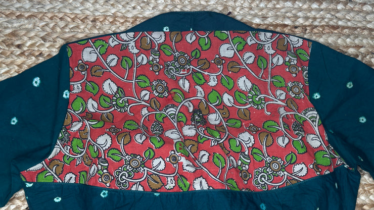 Green blouse with kalamkari and kanta patch work