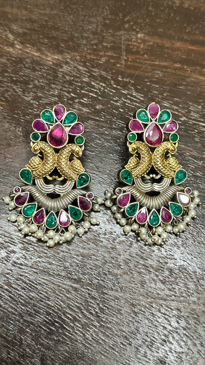 Dual tone Studs with ruby stone