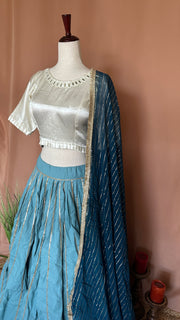 Pastel Blue 10 m flare skirt for garba with Dupatta
