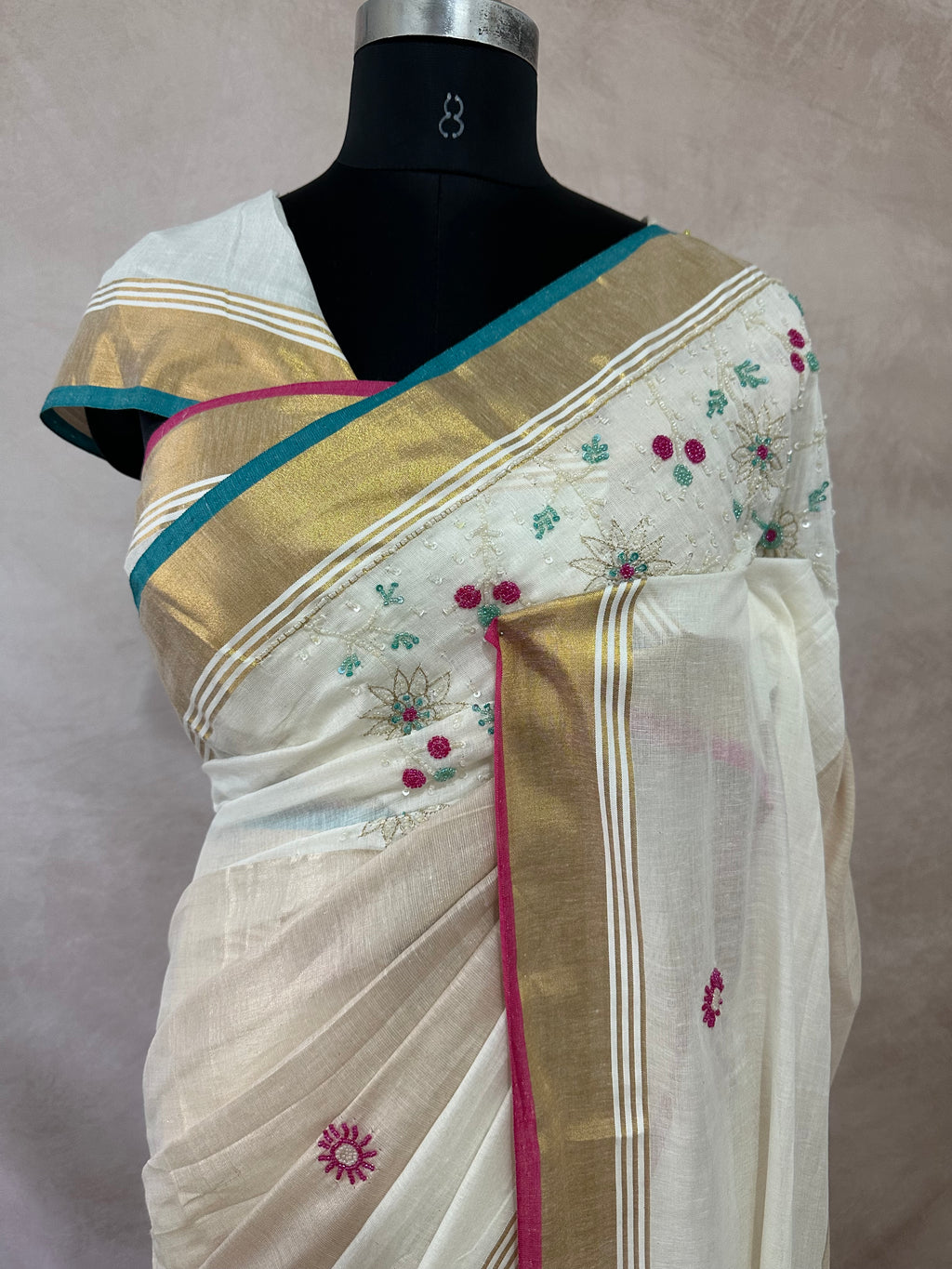 Mulcotton saree with bead work